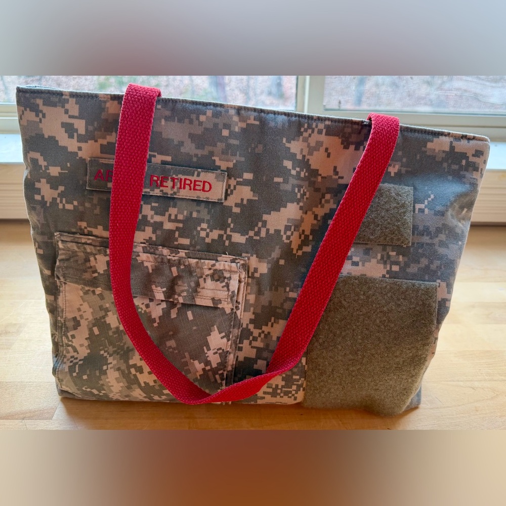 Handmade ACU Camo Tote Bag Upcycled Military Uniform Urban Chic High-Low Fashion - Picture 4 of 9